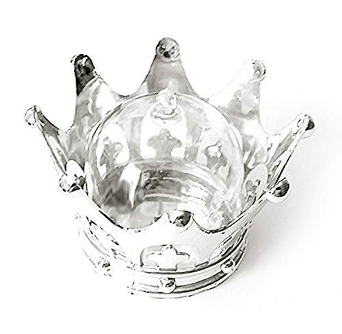 [ Momoka's Apron ] 12 Fillable Baby Shower Favors Plastic Mini Crown Table Decorations with Clear Dome Lids (Silver)