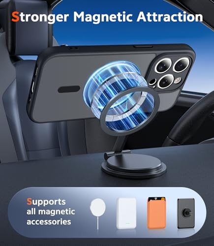 Image of FNTCASE for iPhone 14 Pro-Max Case: Matte Magnetic Phone Cases with Screen Protector Compatible with Magsafe Slim Anti Yellowing Rugged Shockproof Protective Translucent Cell Cover (C-Black)