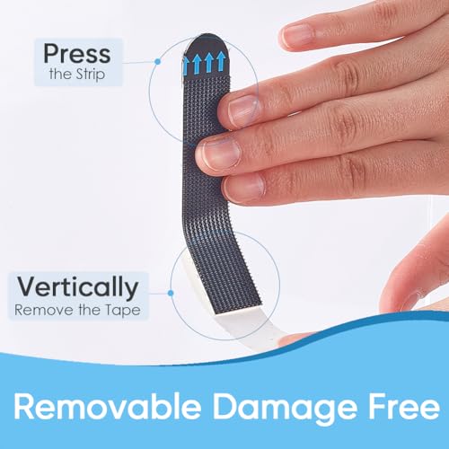 Image of CREATCABIN 40Pcs Picture Hanging Strips Wall Sticky Strips Black Plastic Heavy Duty Heavyweight Double Sided Adhesive Tape Damage Free Pictures Poster Hangers Without Nails for Home Room Wall Decor