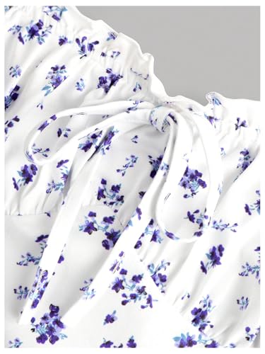 Verdusa Girl's Floral Bowknot Bodycon Short Dress Boho Ruched Spaghetti Strap Dresses3