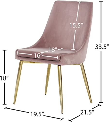 Meridian Furniture Karina Collection Modern | Contemporary Velvet Upholstered Dining Chair With Sturdy Metal Legs, Set Of 2, 19.5" W X 21.5" D X 33.5" H, Pink #TOP2