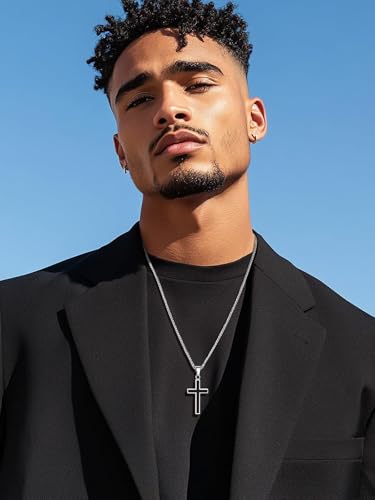 Image of U7 Cross Necklace for Men, Stainless Steel Silver Black Gold Mens Cross Necklace, 22-24 Inches