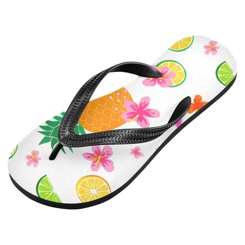 Pineapple Hibiscus White Flip Flops for Beach Thong Sandals Anti-slip Lightweight Beach Slippers for Summer Swim Travel2