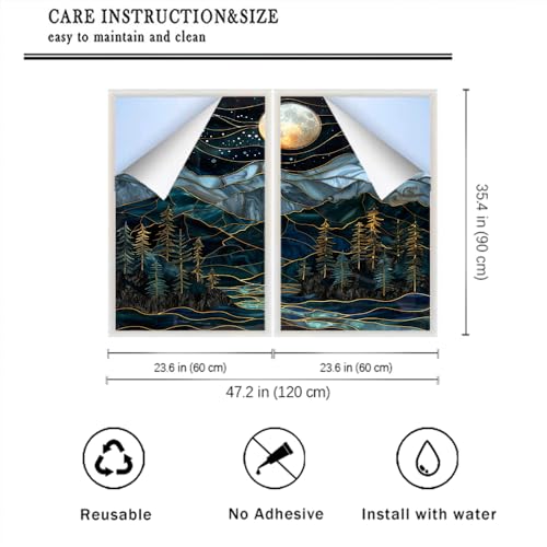 Vinilo decorativo para ventana con diseño Moon Mountain 23.6x35.4 in x 2 piezas miniatura 2