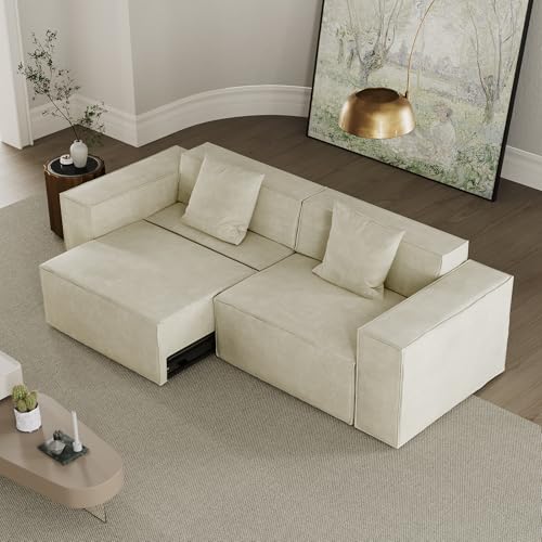 POVISON Smart 92.91' Power Loveseat Sofa Bed Sleeper Sofa, Sectional Sofa Couch with Track Arm, 2 Couch Pillows, Anti-Scratch & Water-Proof, Beige