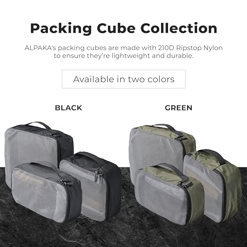 ALPAKA Packing Cube Collection - Small, Medium, and Large Packing Cubes for Travel - Black Weatherproof Fabric Protects Clothes, Shoes, and Gear