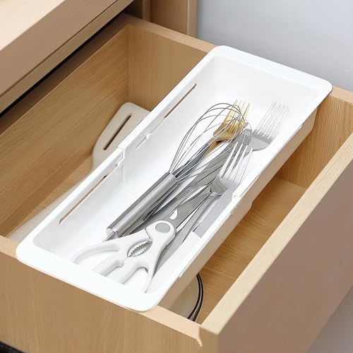 Gulfmew 2 Pack Deep Drawer Organizer Bins, Sliding Drawer Organizer Bin Expandable and Adjustable...