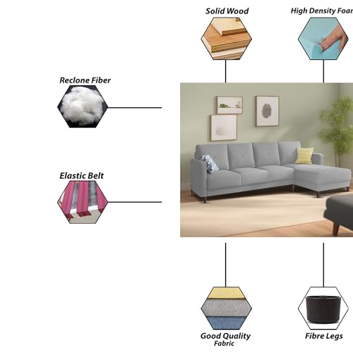 Image of Baloney RHS 6 Seater L Shape Sofa Set for Living Room (Grey Fabric) Premium Fabric Sofa