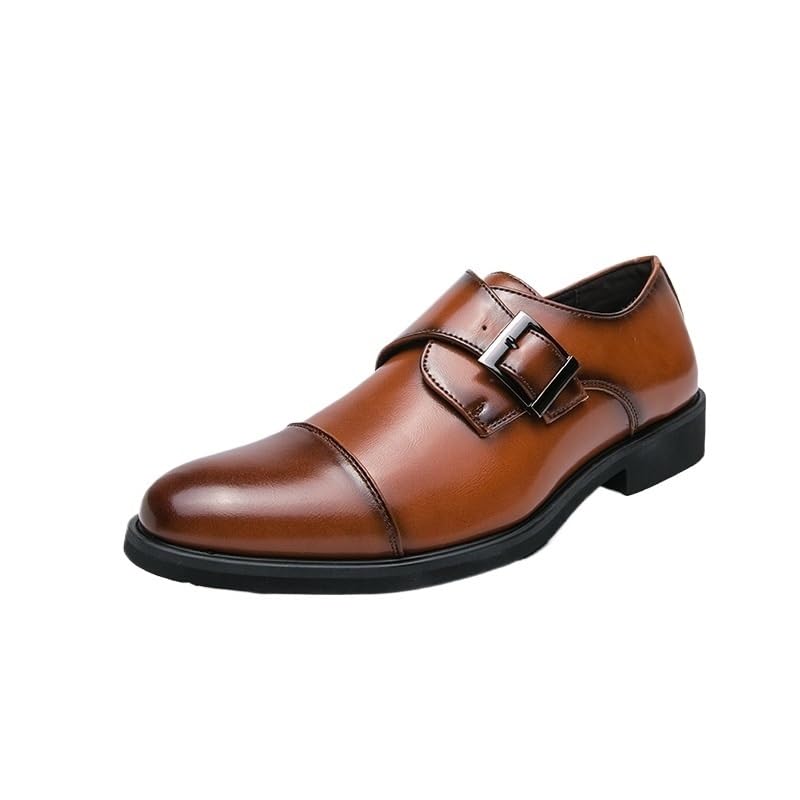 Dress Formal Shoes for Men Single Buckle Monk Leather Vintage Slip-on Plain Toe Non Slip Shoe for Casual Wedding Party Prom