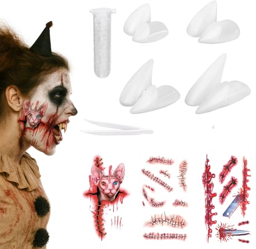 Dents de vampire d'Halloween pour adultes - 4 tailles - 3 pièces - Accessoires pour cosplay - Décoration de fête - Avec colle - Mors de vampire - Dents de...