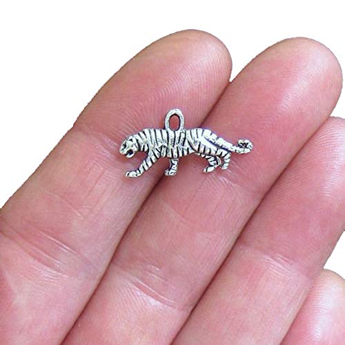 Bohemian Findings BULK 50 Tiger Charms Antique Silver Tone 2 Sided Great Detailing - SC520