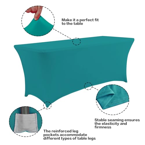 Image of IVAPUPU 2 Pack 4FT Table Cloth for Rectangular Fitted Events Stretch Lake Blue Table Covers Washable Cover Spandex Tablecloth Protector for Party, Wedding, Cocktail, Banquet, Festival