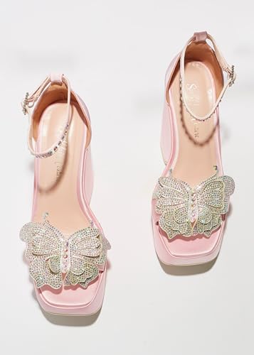 Sparkl Fairy Couture Women’s High Chunky Sole Open Toe Block Heels Ankle Strap Gabriella Platform Pink2