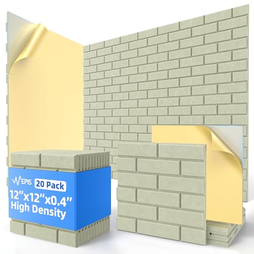 Image of 20 Pack Acoustic Panels with Self Adhesive, 12 inch X 12 inch X 0.4 inch High Density Sound Proof Foam Panels for Walls, Soundproof Wall Panels, Brick Sound Absorbing Panels for Home Studio Office Decor - Sage