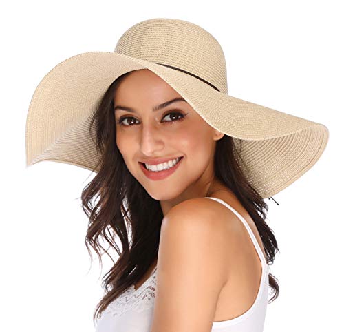 Sombrero de paja femenino con ala ancha y protección solar UPF 50+ miniatura 4