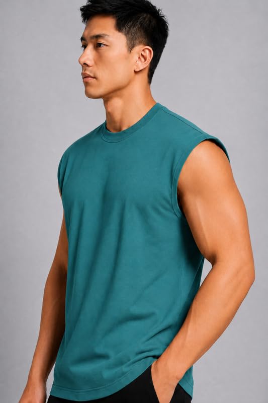 Image of Men Solid Sleeveless T-Shirt with Crew Neck for Gym, Sports and Casual Wear