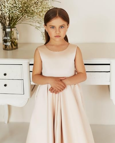 Flower Girl Dresses for Wedding Bow-Knot Elegant Satin Sleeveless Princess Backless First Communion Dress3