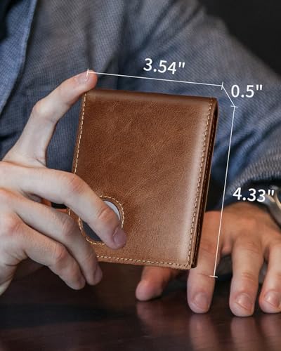 Mens Wallet with AirTag Holder, Genuine Leather Bifold RFID Blocking Wallet for Men - 2 ID Window 13 Cards Holders 1 Gift Box, AirTag Not Included2