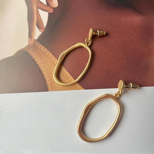 Stud Earrings for Women 14k Gold Plated Geometric Dangle Earrings Lightweight Minimalist Handmade Hammered Texture Oval Disc Drop Double-layer Big Hoop Dangle Earrings for Women4