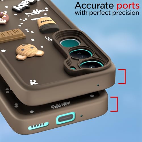 Image of Pikkme Back Cover for Vivo Y300 5G / Vivo V40 Lite 5G | Cute Fun Cartoon 3D Bear Silicone Full Body Protection Bumper Cover (Brown)