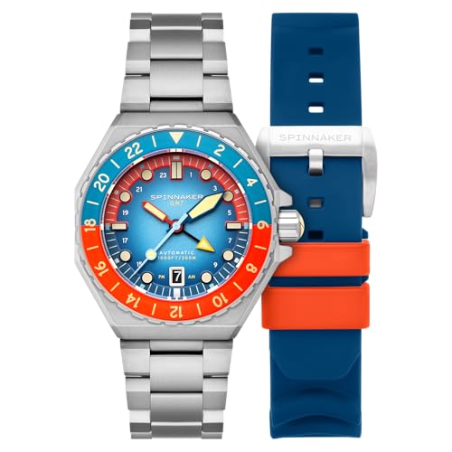 Image of Spinnaker Dumas Men's Automatic GMT Dive Watch - Seiko NH34 Movement, 44mm Stainless Steel Case, Water Resistant 300m, Stainless Steel Bracelet, SP-5119