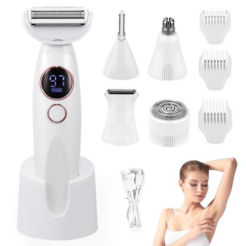 5-in-1 Elektrischer Rasierer Damen, Intimrasierer für Frauen, Damenrasierer Elektrisch für Gesicht, Achseln, Beine, Arme & Bikinizone – Wiederaufladbar, IPX7 Wasserdicht, Nass- und Trockenrasur