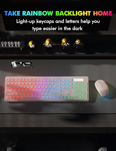 Image of Wireless Keyboard and Mouse Combo, RGB Backlit, Rechargeable & Light Up Letters, Full-Size, Soft Typing, Sleep Mode, 2.4GHz Quiet Keyboard Set for Mac, Windows, Laptop, PC, Trueque (Pink)