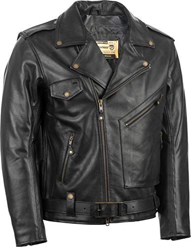 Highway 21 Murtaugh Jacket, Cowhide Leather Riding Gear, Vintage Motorcycle Apparel with Belt, D-Pocket, and Zippers