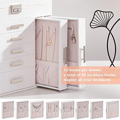 ANWBROAD Huge Jewellery Organizer Box 6 Tier 40 Necklace Hooks Display Storage Case with Lock Mirror Jewellery Box Earrings Rings Necklaces Bracelets Earrings Gift Faux Leather JJB018W