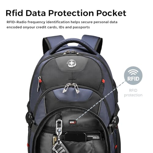 Swissdigital Design Laptop Backpack with USB Charging Port, Travel Backpack Fits 15.6 inches Computer, 31L College School Backpack for Men, Blue/Black | SD803-12 - Image 5