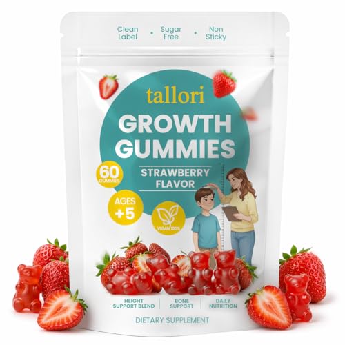 Pwkvsn Tallori Growth Gummies Tallori Sugar Free Daily Nutrition Vitamins Supplement with Calcium Vitamin D3 K2 Zinc & Omega-3 Daily Immunity & Bone Support Strawberry Flavor 60 Gummies