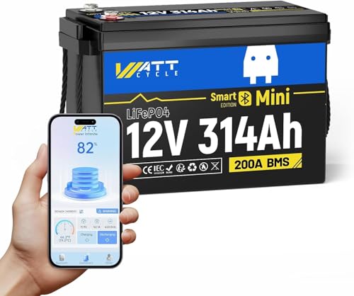 Image of WattCycle 12V 314Ah Mini LiFePO4 Lithium Battery with Bluetooth 5.0, 200A BMS, 4.01kWh Energy, Low-Temp Protection, 10+ Years Lifespan, for RV, Marine, Camping, Solar Off-Grid