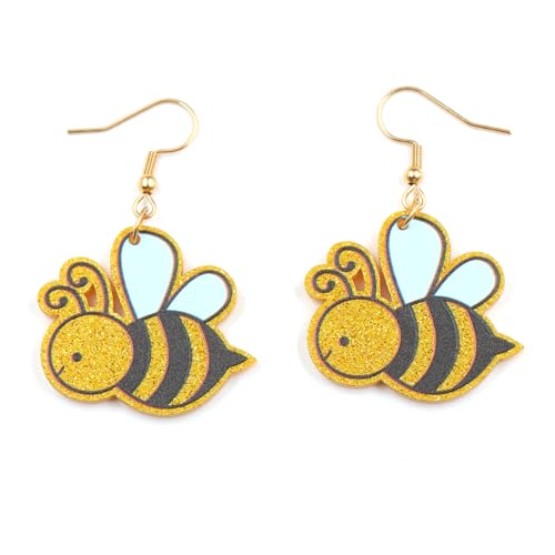 Cute Acrylic Bee Dangle Drop Earring Sparkly Lightweight Resin Bee Animal Statement Earrings for Women Fashion Party Hypoallergenic Jewelry