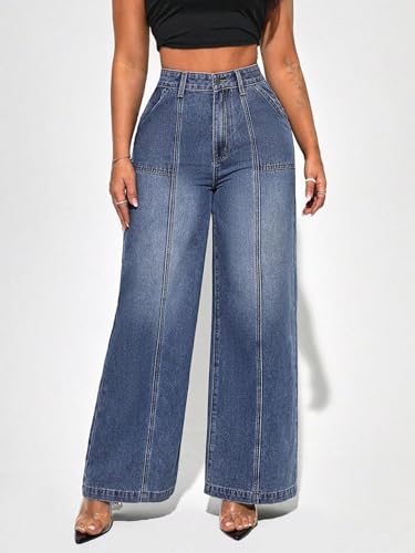 Image of KOTTY Wide Fit Denim Pants - Women's High Rise Wide Leg Comfort