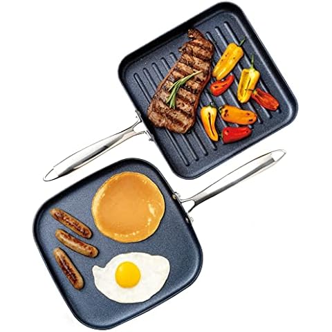 Granitestone Nonstick 10.5” Grill and Griddle Combo Pan, with Ultra Durable Mineral and Diamond Triple Coated Surface, Stay Cool Stainless-Steel Handle, Oven and Dishwasher Safe Cover