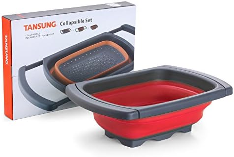 TANSUNG Collapsible Colander, 2 Pack Collapsible Colanders and Strainers with Handle Food-Grade Silicone kitchen Strainer Space-Saver for Draining Pasta, Vegetable and fruit