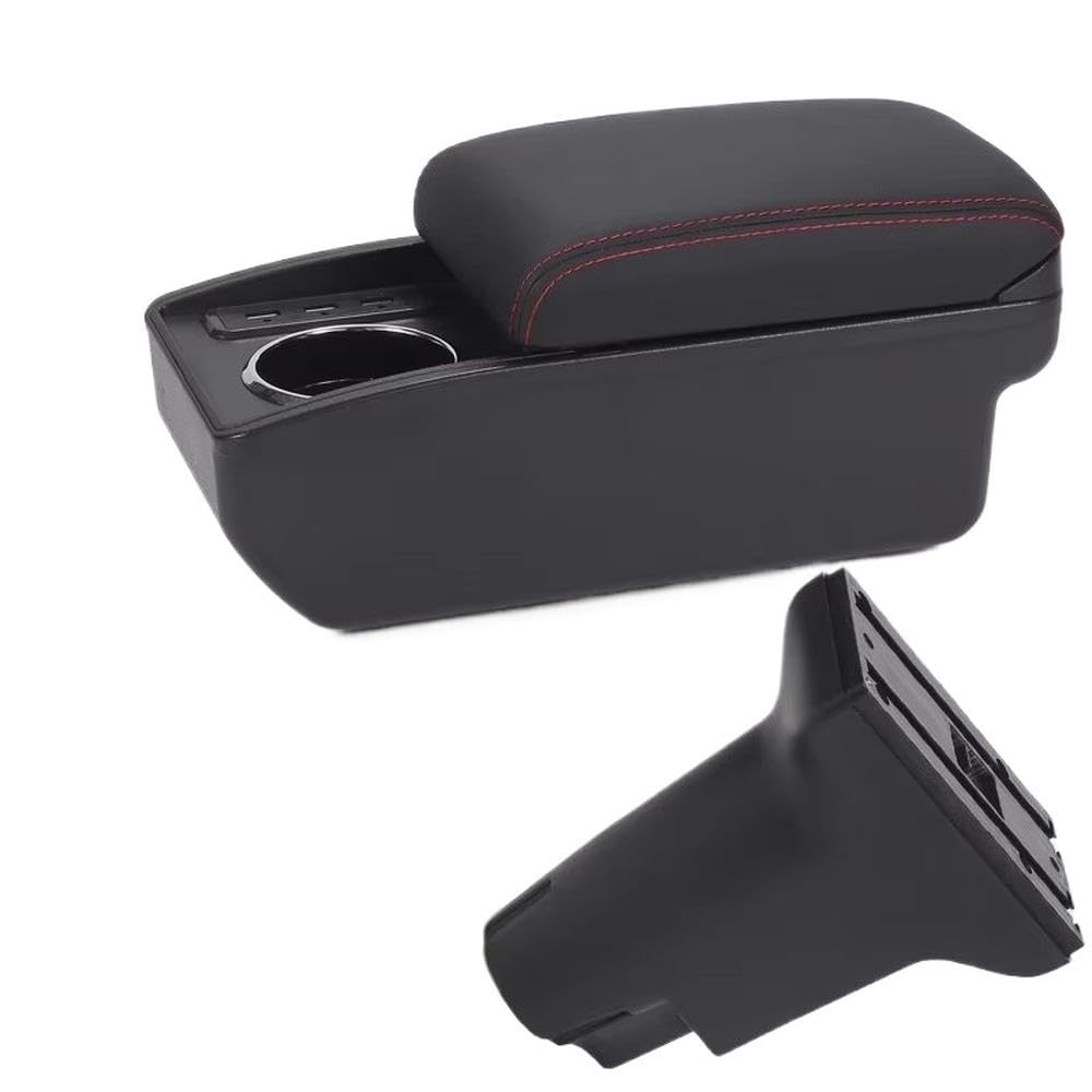FSOZDBBPL For Fiat 500 2012-2025 Car Armrest Box Auto Storage Box Retrofit Parts Interior Parts(B1 Black red 6USB)