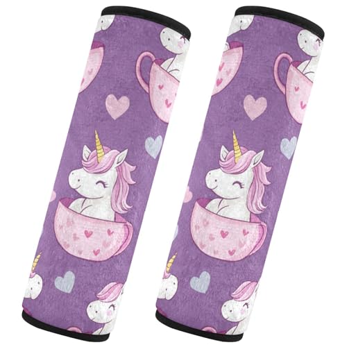 Seat Belt Covers 2 Pack Cute Unicorns Car Seat Strap Covers Super Soft Pink Mug Hearts Car Seat Neck Cover for Boys Girls Adults Babies M
