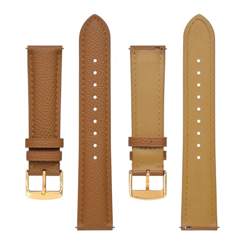 بانسون ستراب سوار ساعة جلدي منسوج للنساء والرجال، اساور بديلة للساعة مع فك سريع، 18 ملم، بني، مشبك ذهبي، BNP18-4AKQ5PGK2UK