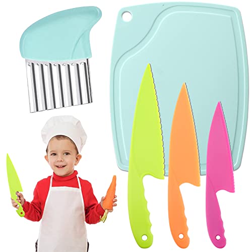 NTGRTY Juego de cuchillos infantiles de cocina de 5 piezas, para niños a partir de 2 años, de plástico