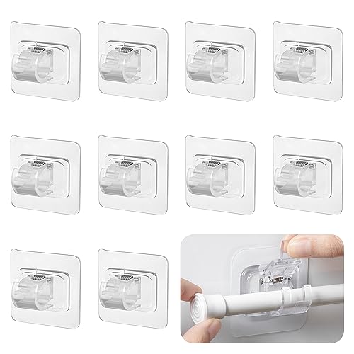 Soporte Barra Cortina Sin Taladrar, 10pcs Barra de Cortina Sin Taladrar, para Colgar Cortinas Sin Agujeros Atmosféricos Simples, Barra Cortina Adhesiva para Sala de Estar, Baño, Dormitorio