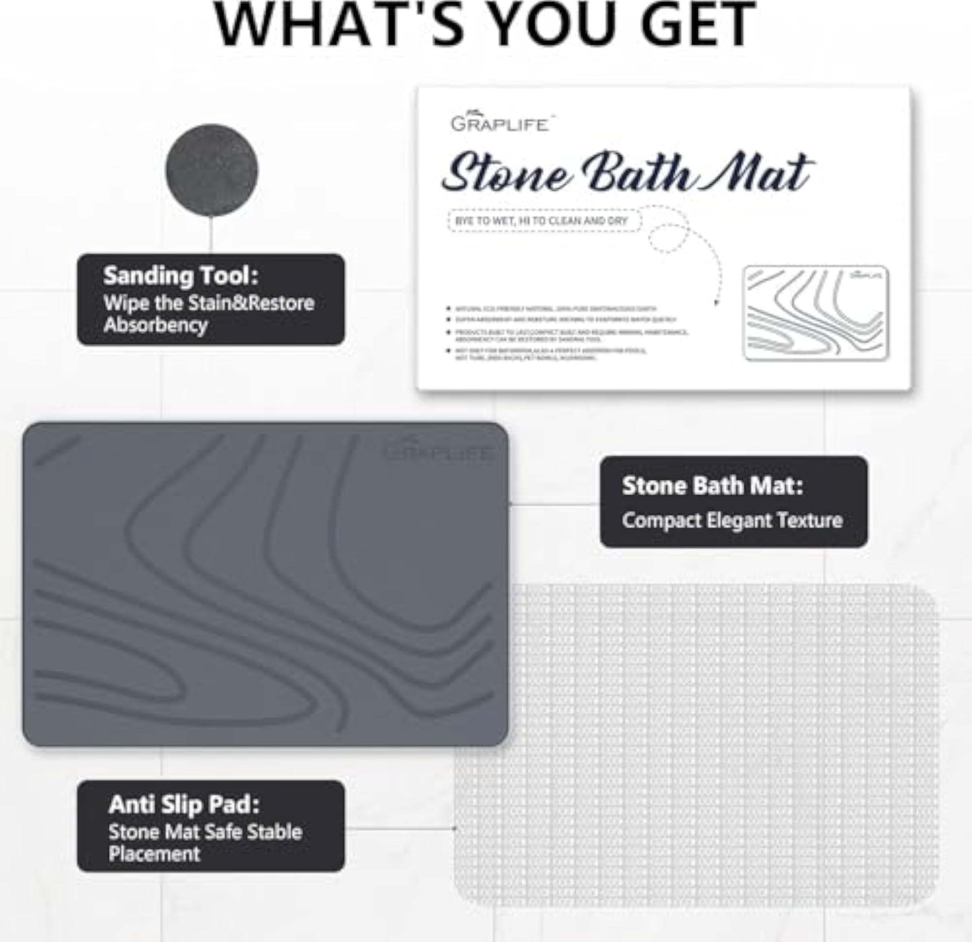 Stone Bath Mat, Quick Dry Diatomaceous Earth Shower Mat