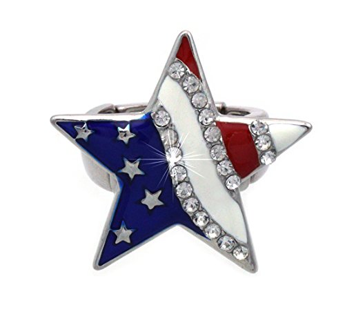 cocojewelry 4th of July American Flag Heart Star Stretch Resizable Band Cocktail Ring