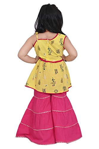 Image of Printed Cotton Sharara Set for Kids, Traditional Dresses Set for Baby, Ethnic Outfits for Girls, Sleeveless Kurti Set