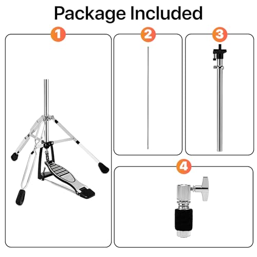 Image of 25mm Heavy Duty Hi Hat Stand, Double Braced 3-Leg Foldable Portable High Hat Stand, Thicker 25mm Tube for Pro Drummers, Adjustable Height Smooth Action Pedal for Crash Ride Splash Cymbals