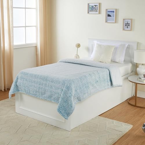 Image of amazon basics Polyester Single Bed Sherpa Blanket (270 GSM) | Polyester Single Layer (Blue)