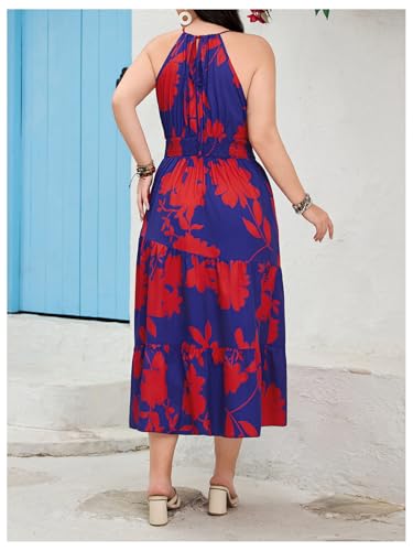 Image of Floerns Women's Plus Size Boho Sleeveless Halter Neck Tie Back A Line Long Dress