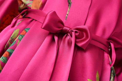 Image of Women's Silk Kimono Robe Short Bathrobe Nightgown 100% Mulberry Silk for Women - Classic Floral Pattern