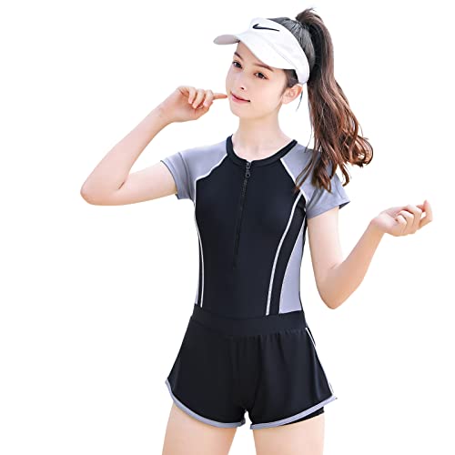 Image of Girls Swimsuits, Kids Two-Piece Rashguard Swim Set Bathing Suits Beach Shorts Swim Shirts Size 6-7,8,10-12,14-16