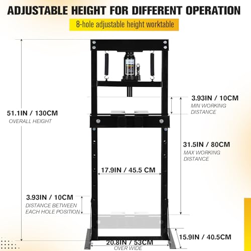 Image of Garvee Hydraulic Press 12 T, Hydraulic Shop Press, H Frame Benchtop Hydraulic Press with 2 Press Plates, Garage Floor Shop Press, Adjustable Work Table Height, Heavy Duty Press, Black